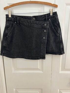 We The Free Black Denim Wrap Mini Skirt